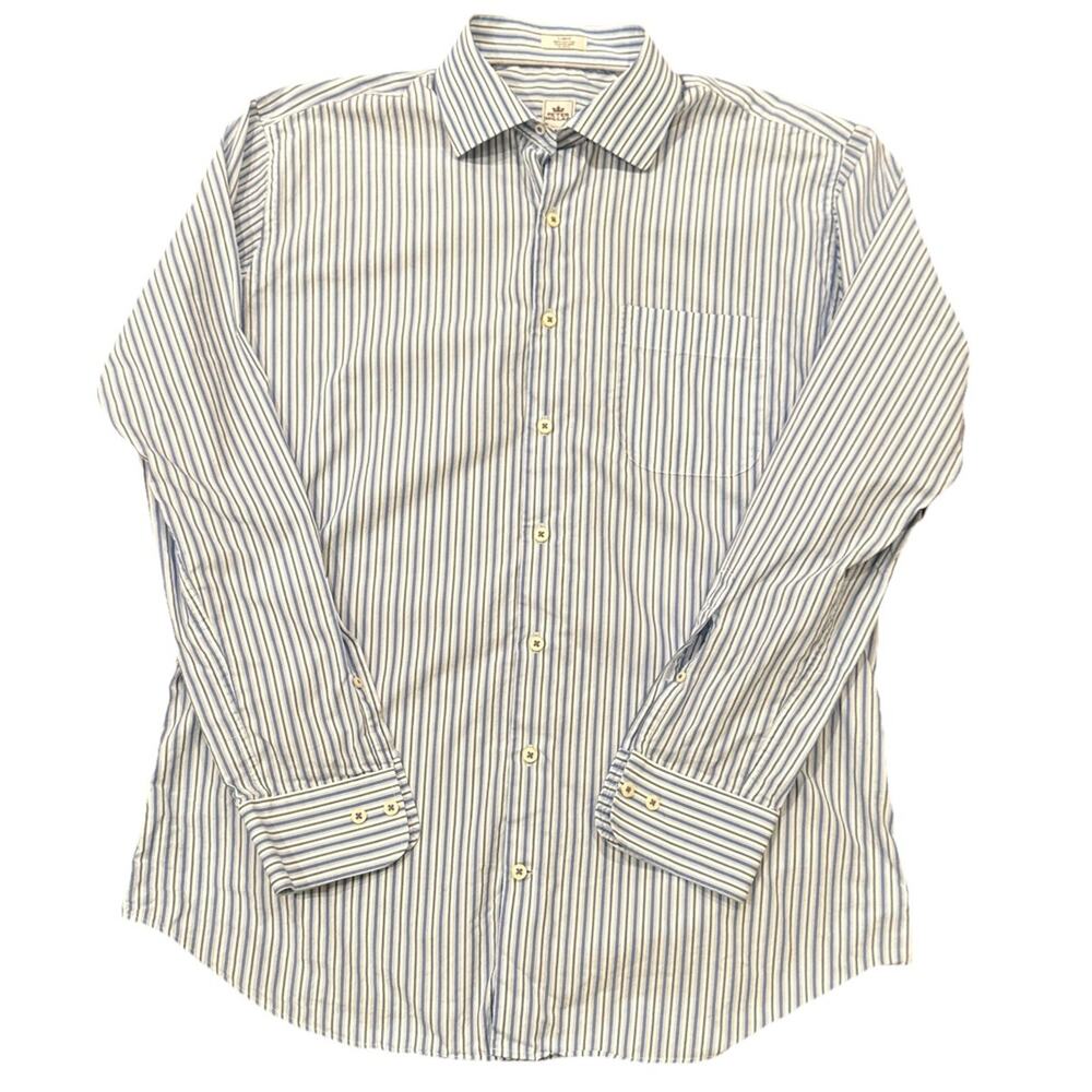 Peter Millar Shirt Mens Large White Blue Purple Stripes 100% Cotton Casual